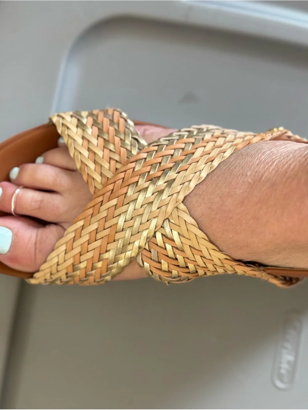Nautica Women’s Woven Cross-Strap Slingback Sandals in Gold and Brown